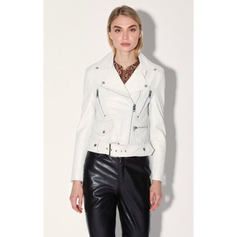 NEW WALTER BAKER ​Nicole WHITE Leather Moto Jacket Size XS